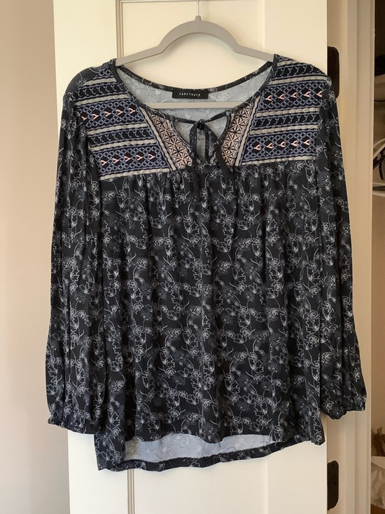 Sanctuary Tops - Sanctuary Black Floral Embroidered Tie-Neck Tunic